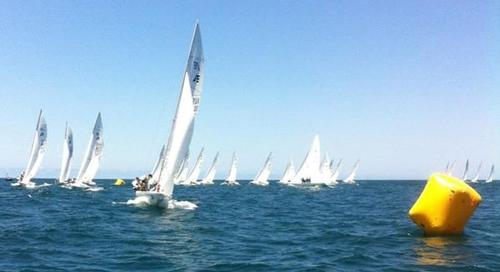 Etchells National Championship 2013, first to the top mark in Race 6 and evenutal winner was The Hole Way team led by Cameron Miles © Shane Smith